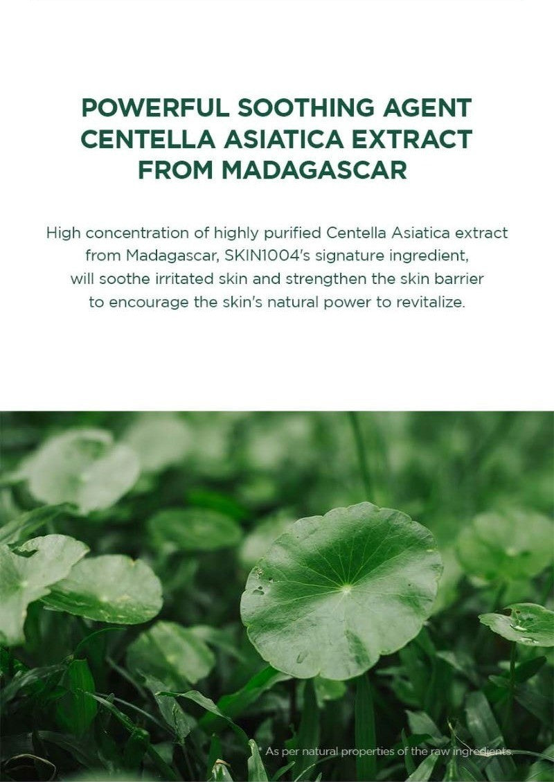 SKIN1004 Madagascar Centella Tea-Trica Purifying Toner 210ml key ingredient: highly purified centella asiatica extract from Madagascar, shown as fresh centella leaves, to soothe skin and strengthen the skin barrier