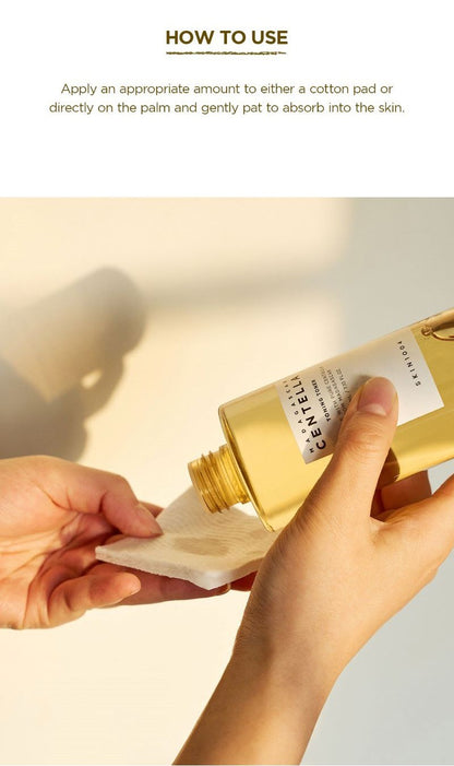 SKIN1004 Madagascar Centella Toning Toner 210ml how to use: toner poured onto a cotton pad, then patted gently into the skin