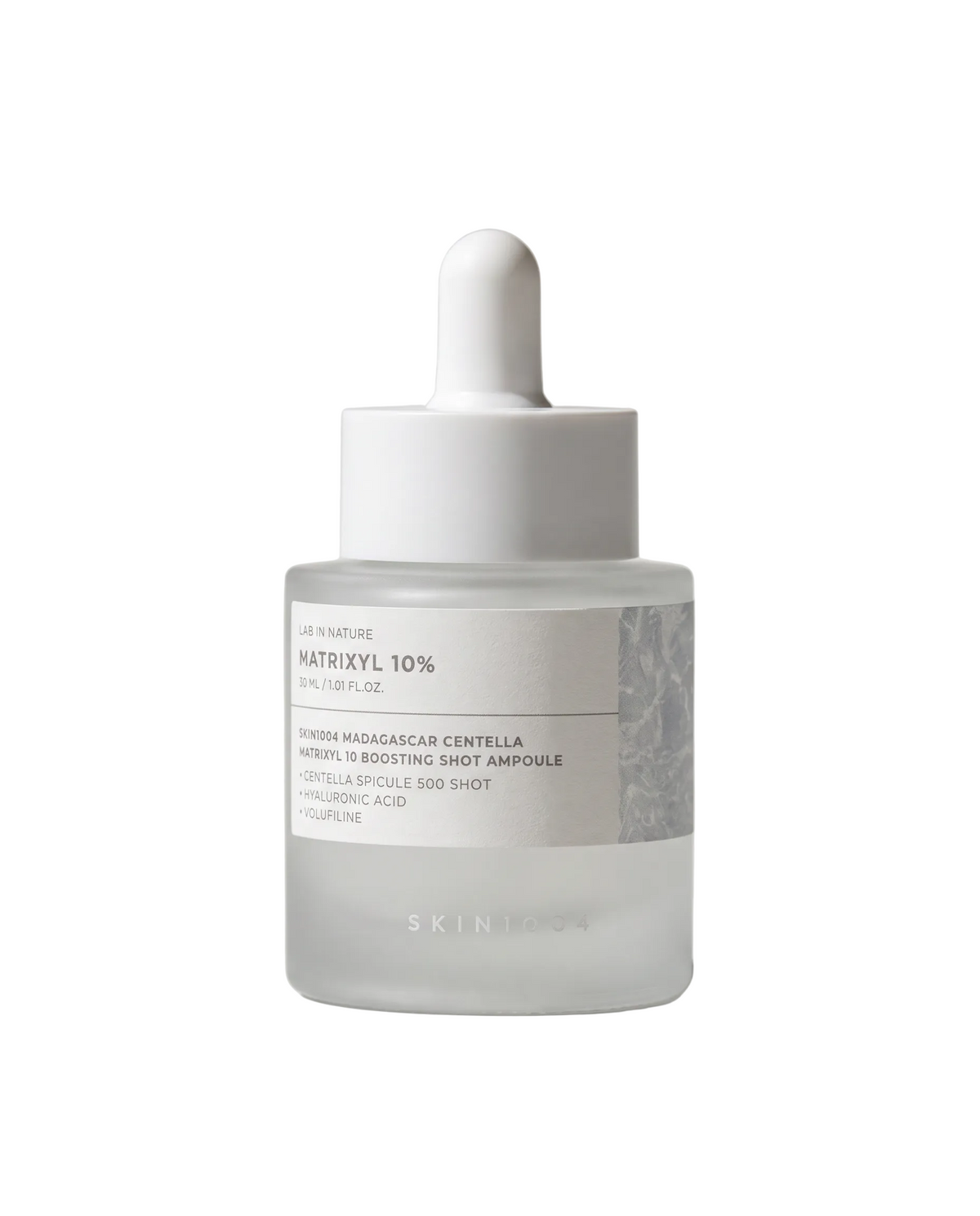 SKIN1004 Matrixyl 10% Peptide Boosting Shot Ampoule 30ml - frosted dropper bottle on a grey background