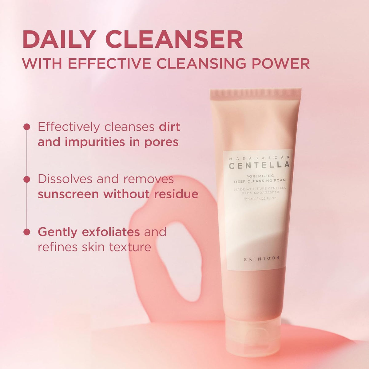 Daily cleanser with effective cleansing power: cleanses pore impurities, removes sunscreen without residue, gently exfoliates