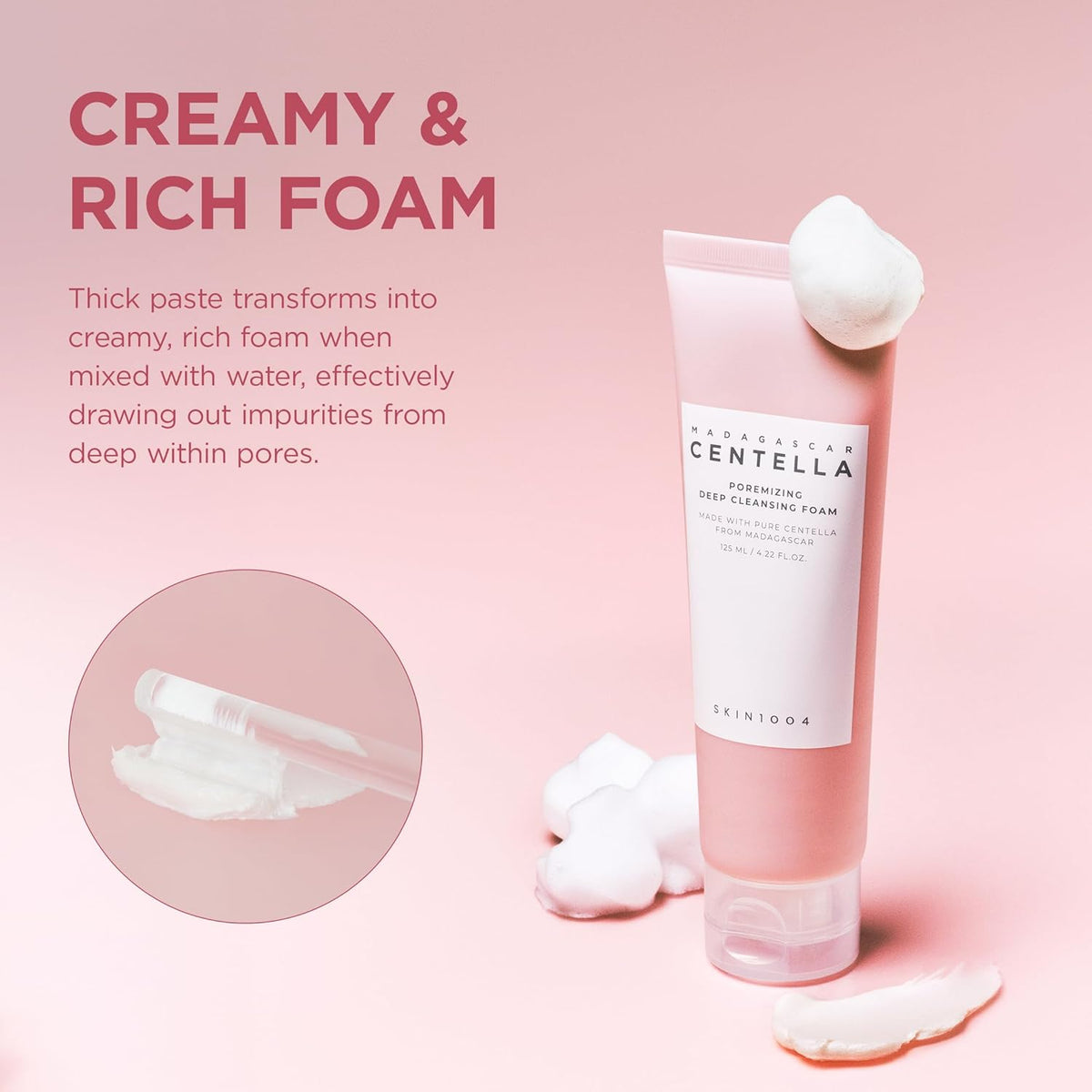 Creamy and rich foam: the tube with a puff of foam, a thick paste that turns into rich foam with water