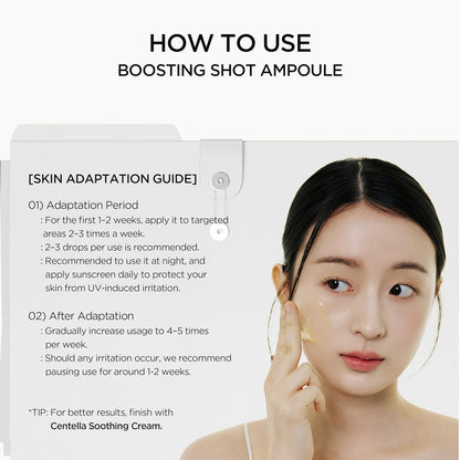 How to use with a skin adaptation guide: two to three drops on targeted areas two to three times a week at first, at night with daily sunscreen, then four to five times a week