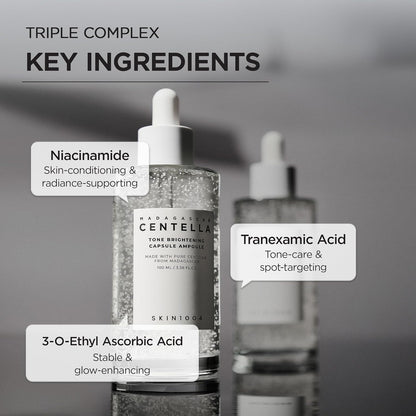 Triple complex key ingredients labelled on the bottle: niacinamide, tranexamic acid and 3-O-ethyl ascorbic acid