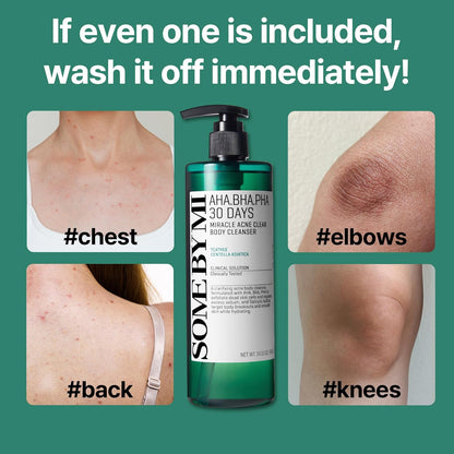 If even one is included, wash it off immediately: photos of blemishes on the chest, elbows, back and knees beside the bottle
