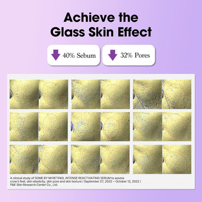 Achieve the glass skin effect: a grid of clinical skin images with 40% less sebum and 32% fewer pores