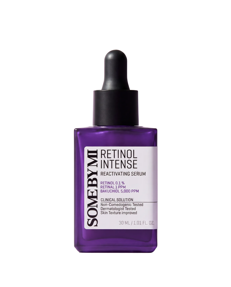 Some By Mi Retinol Intense Reactivating Serum 30ml - purple serum bottle with a black dropper, lilac background