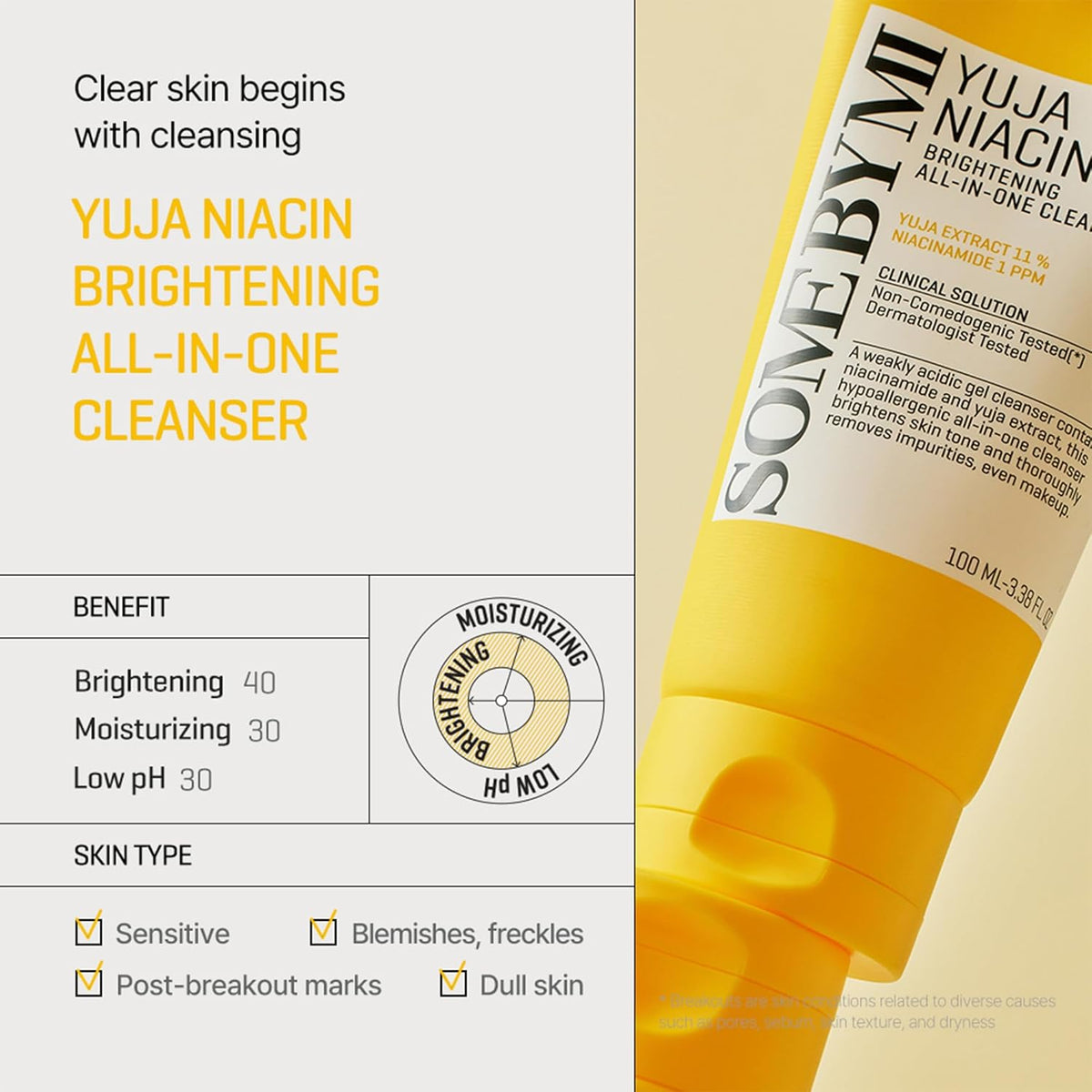 Clear skin begins with cleansing: the tube with benefit shares for brightening, moisturising and low pH, for sensitive, blemished and dull skin