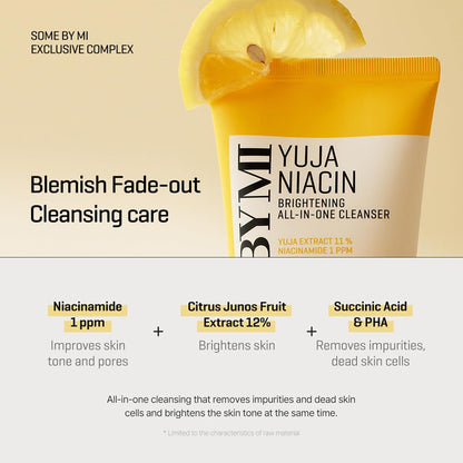 Blemish fade-out cleansing care: the tube with a lemon slice, with 1 ppm niacinamide, 12% citrus junos fruit extract and succinic acid with PHA