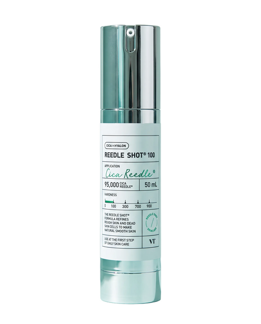 VT Cosmetics CICA Reedle Shot 100 50ml - mint airless pump bottle on a pale green background