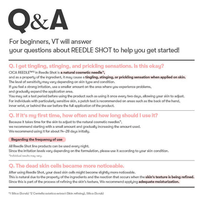 VT Cosmetics Collagen Reedle Shot 300 50ml beginner Q&A: why the natural cosmetic needles may tingle, how to start with a small amount, and to follow with good moisturising
