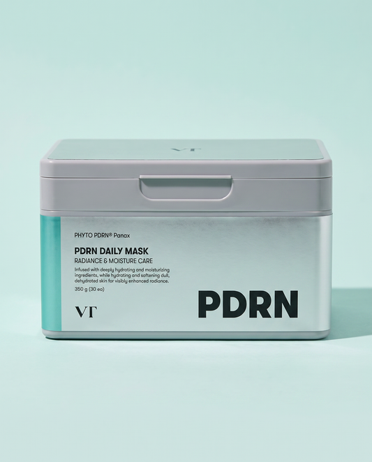 VT Cosmetics PDRN Daily Mask 30 Sheets 350g - grey mask tub on a pale green background