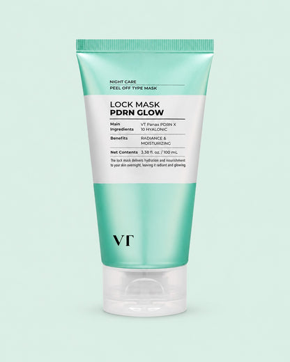 VT Cosmetics PDRN Glow Lock Mask 100ml on a coloured background