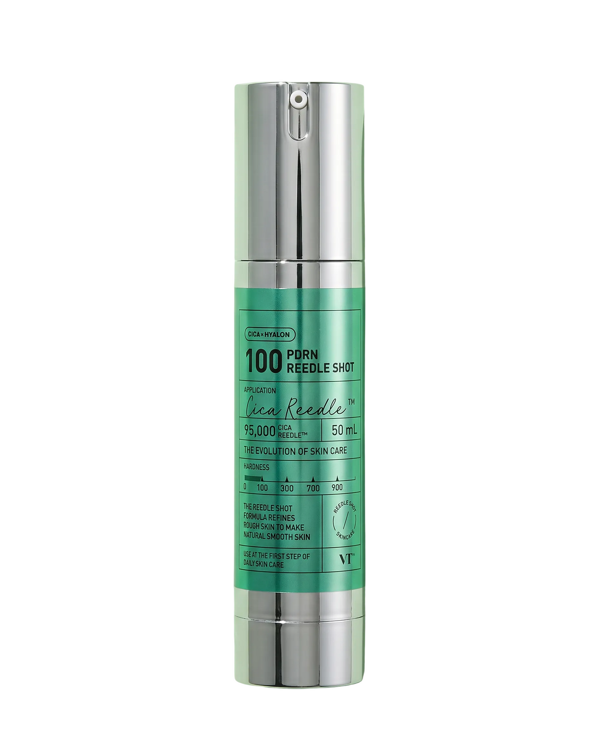 VT Cosmetics PDRN Reedle Shot 100 50ml - mint airless pump bottle on a pale green background