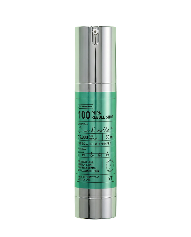VT Cosmetics PDRN Reedle Shot 100 50ml - mint airless pump bottle on a pale green background
