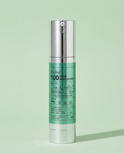 VT Cosmetics PDRN Reedle Shot 100 50ml - mint airless pump bottle, front label, green background