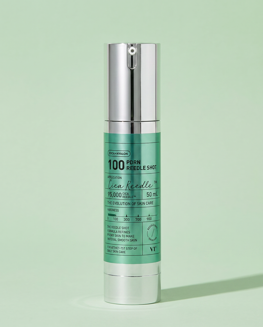 VT Cosmetics PDRN Reedle Shot 100 50ml - mint airless pump bottle, front label, green background