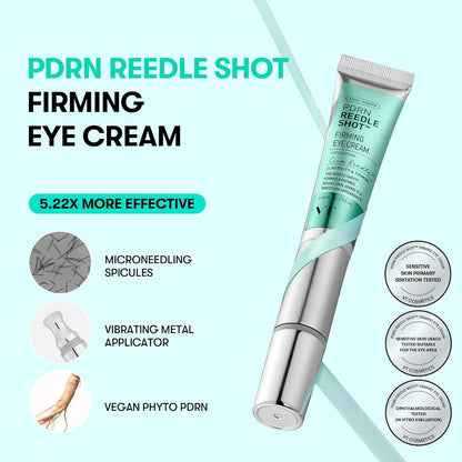 PDRN Reedle Shot Firming Eye Cream, 5.22 times more effective: microneedling spicules, a vibrating metal applicator and vegan phyto PDRN, with test badges