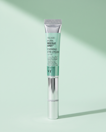 VT Cosmetics PDRN Reedle Shot Firming Eye Cream 15ml - eye cream tube upright on a pale green background